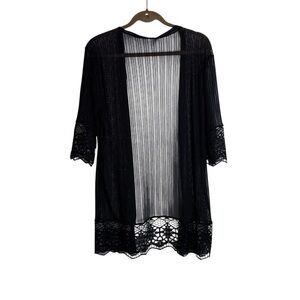 Stylish Black Women’s OS Sheer Lace Cardigan Coverup Kimono Swim Beach